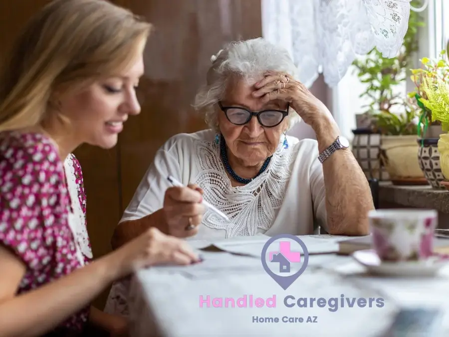 Caregiver assisting an older adult at home in Phoenix, Arizona